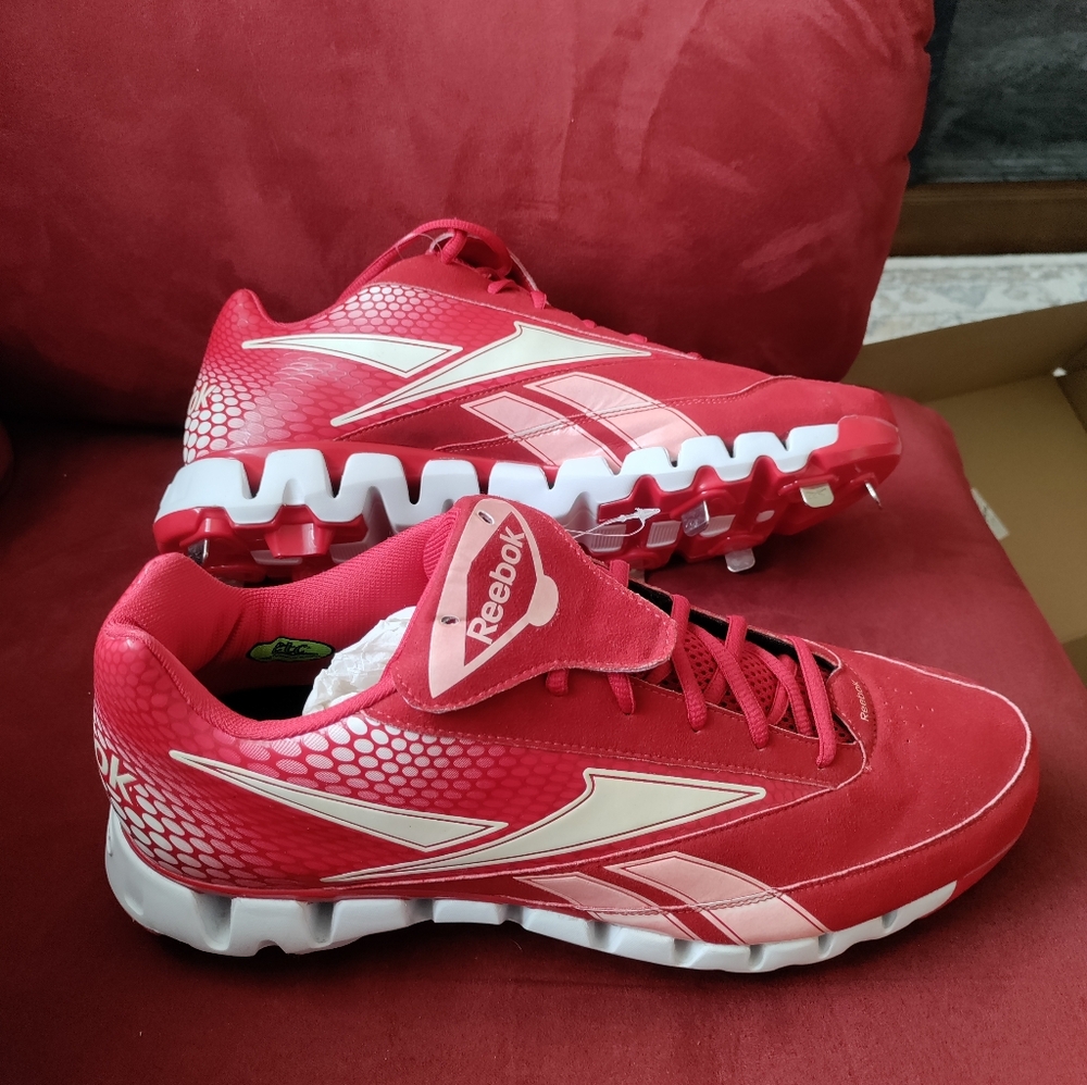Reebok Shoes Mens 12.5 Baseball Metal Cleats Sneakers Red White Lace Up
